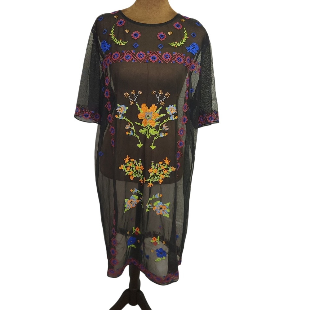 ASOS Dress Size 14 Black Mesh Floral Embroidered Beaded Sheer New NWT Unlined